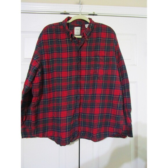 Chaps Mens Flannel Button Up Shirt Size 2XL Red Black Plaid Long Sleeve - Picture 1 of 12